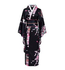 Kimono imprimé GRANdES FLEURS grand noeud noir