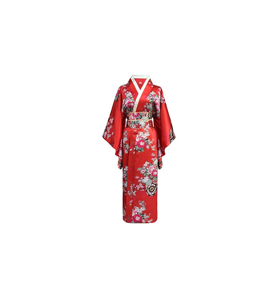 Kimono imprimé GRANdES FLEURS grand noeud rouge foncé