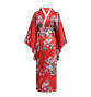 Kimono imprimé GRANdES FLEURS grand noeud rouge foncé