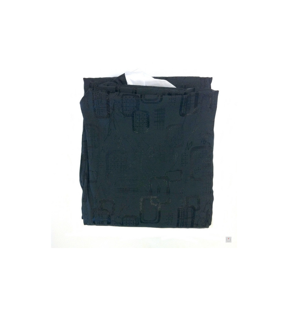 Kimono long noir à motifs et col blanc 100% soie (TU)