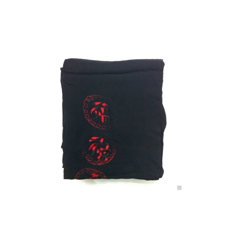 Kimono long NOiR brodé 3 BONhEURS et DRAGON ROUGE 100% soie (TU)