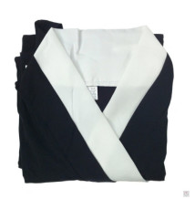 Kimono long noir uni et col blanc 100% soie (TU)