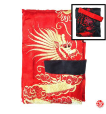 Kimono long réversible rouge / noir BROdé DRAGON doré (TU)