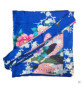 Kimono long satiné imprimé FLEURS & PAON bleu roi (120cm)