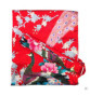 Kimono long satiné imprimé FLEURS & PAON rouge (120cm)