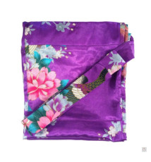 Kimono long satiné imprimé FLEURS & PAON violet (120cm)