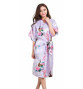 Kimono long satiné imprimé FLEURS & PAON violet clair (120cm)