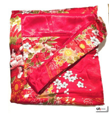 Kimono long satiné réversible imprimé GRANdES FLEURS rouge (120cm)