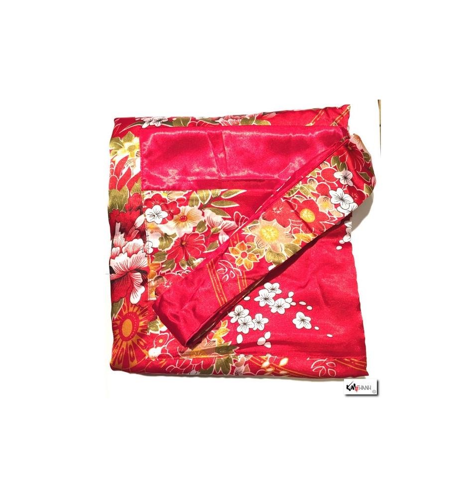 Kimono long satiné réversible imprimé GRANdES FLEURS rouge (120cm)
