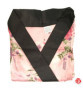 Kimono OBi court satiné col noir imprimé FLEURS rose clair (90cm)