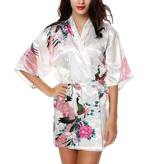 Kimono OBi court satiné imprimé FLEURS & PAON blanc (90cm)