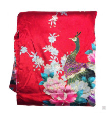 Kimono OBi court satiné imprimé FLEURS & PAON rouge (90cm)