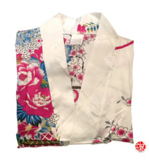 Kimono OBi court satiné imprimé GRANdES FLEURS blanc (90cm)