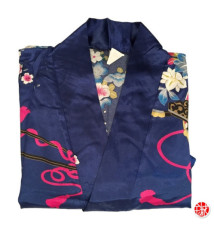 Kimono OBi court satiné imprimé GRANdES FLEURS bleu roi (90cm)