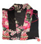 Kimono OBi court satiné imprimé GRANdES FLEURS noir (90cm)