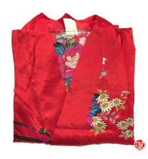 Kimono OBi court satiné imprimé GRANdES FLEURS rouge (90cm)