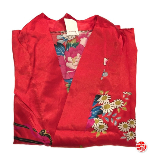Kimono OBi court satiné imprimé GRANdES FLEURS rouge (90cm)