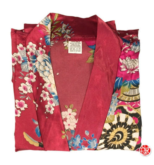 Kimono OBi court satiné imprimé GRANdES FLEURS rouge foncé (90cm)