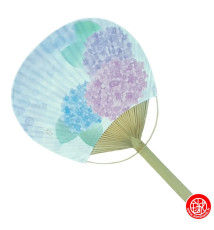 Eventail japonais rigide UChiWA en bambou et papier washi HORTENSiA (24*37.5cm)