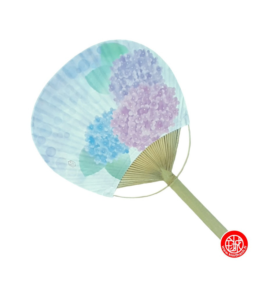 Eventail japonais rigide UChiWA en bambou et papier washi HORTENSiA (24*37.5cm)