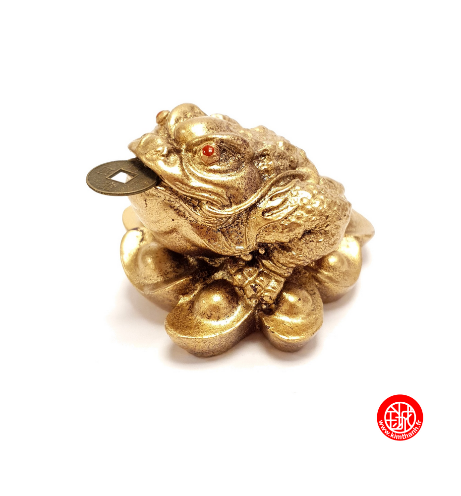 Jin Chan (crapaud de la richesse) sur lingots en résine doré (h5.5cm)