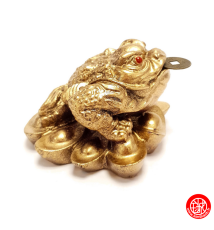 Jin Chan (crapaud de la richesse) sur lingots en résine doré (h5.5cm)
