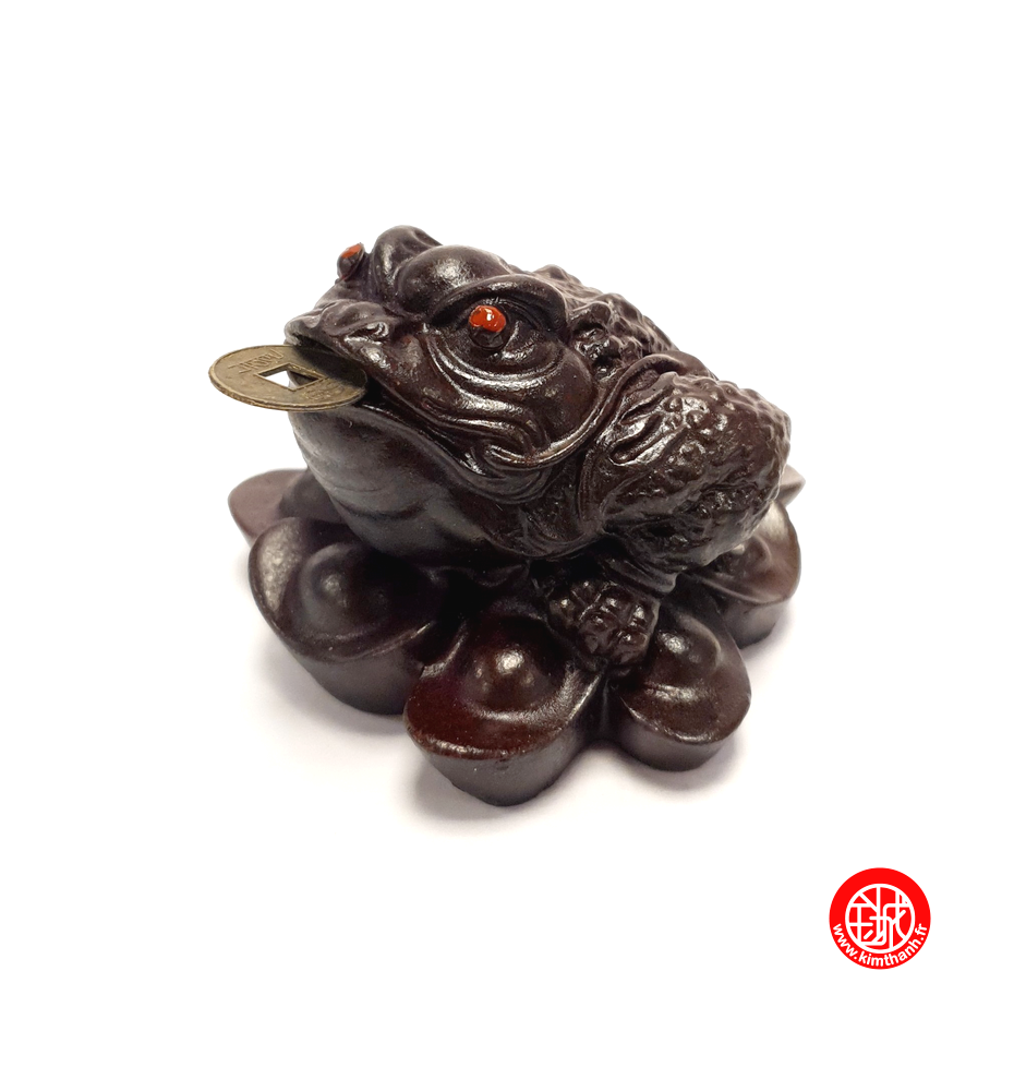Jin Chan (crapaud de la richesse) sur lingots en résine marron (h5.5cm)