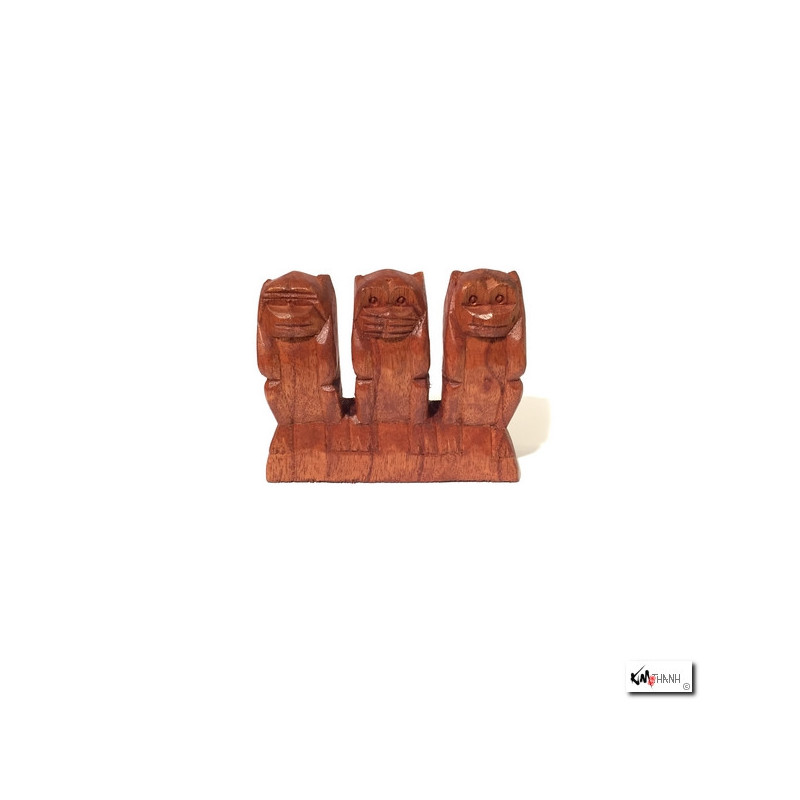 3 singes sculptés en bois de suar (h9cm)