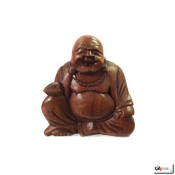 Bouddha Hotei assis (?? Prospérité et Richesse) en bois de suar (h17cm)
