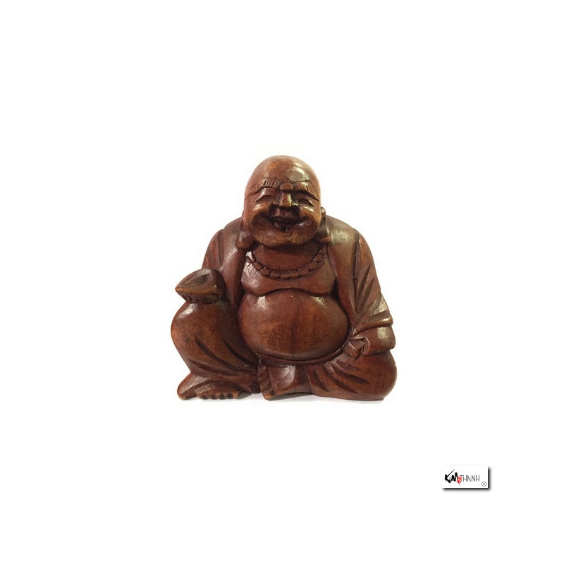 Bouddha Hotei assis (?? Prospérité et Richesse) en bois de suar (h17cm)
