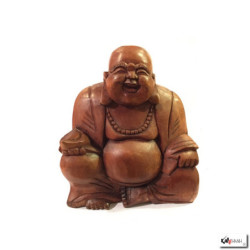 Bouddha Hotei assis (?? Prospérité et Richesse) en bois de suar (h17cm)