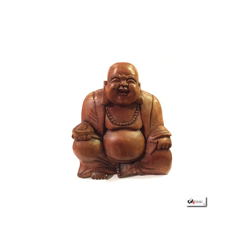 Bouddha Hotei assis (?? Prospérité et Richesse) en bois de suar (h17cm)