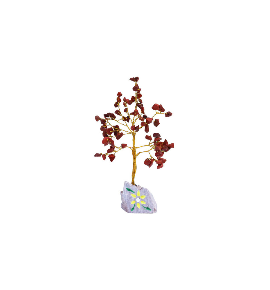 Arbre de Fortune 財富樹 80 pierres JASPE ROUGE sur socle en pierre (h20cm)