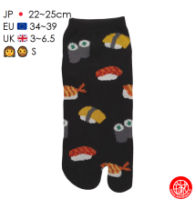 Tabi Socks (S) Socquettes à orteil japonaises SUShiS et MAKi Noires (extensible t34 à t39)