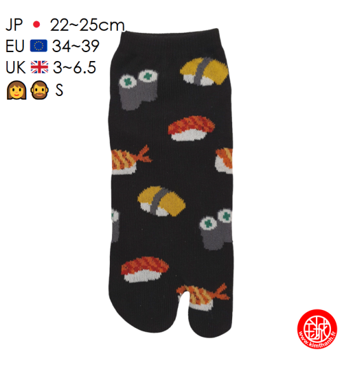 Tabi Socks (S) Socquettes à orteil japonaises SUShiS et MAKi Noires (extensible t34 à t39)