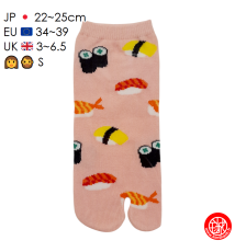 Tabi Socks (S) Socquettes à orteil japonaises SUShiS et MAKiS Roses (extensible t34 à t39)