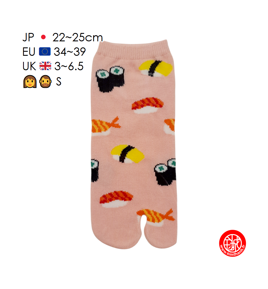 Tabi Socks (S) Socquettes à orteil japonaises SUShiS et MAKiS Roses (extensible t34 à t39)