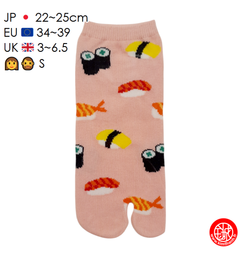 Tabi Socks (S) Socquettes à orteil japonaises SUShiS et MAKiS Roses (extensible t34 à t39)
