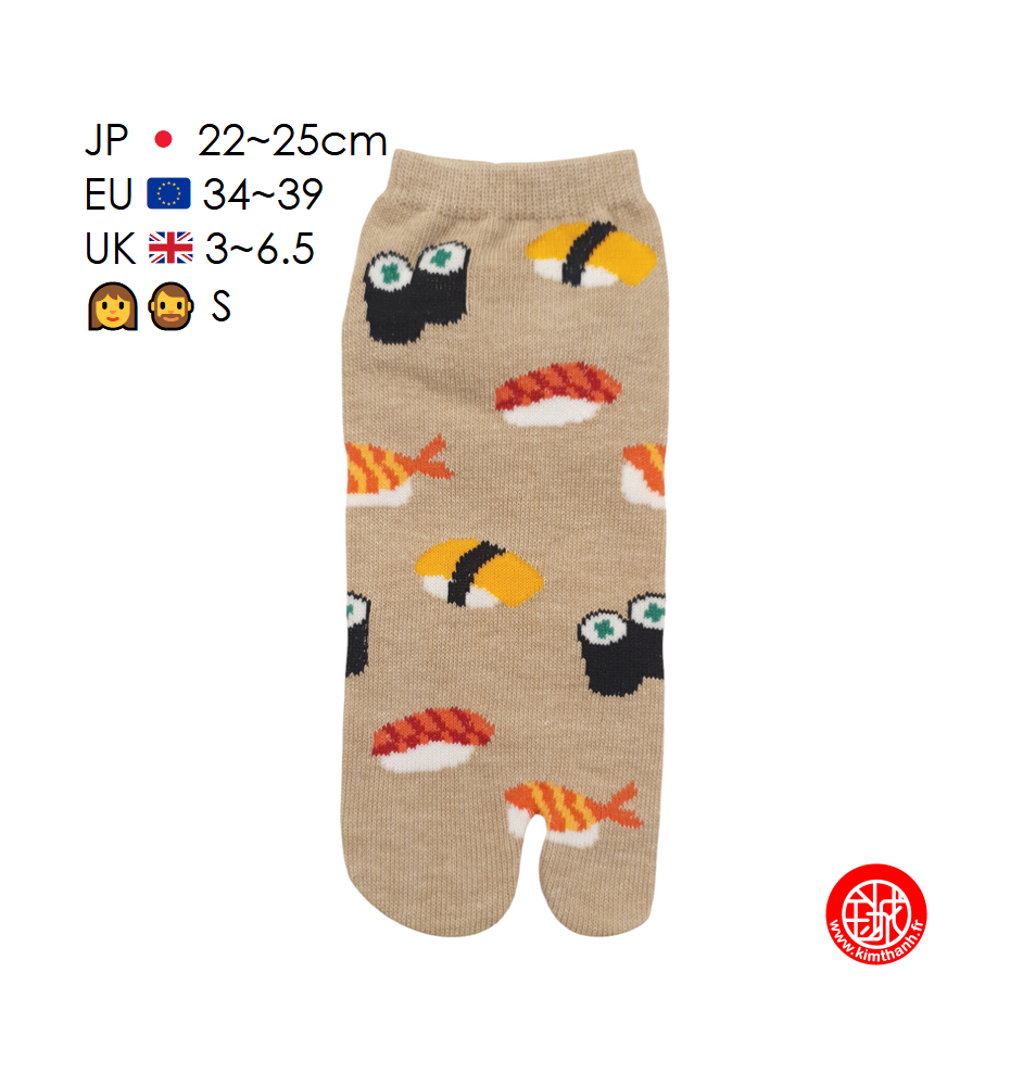 Tabi Socks (S) Socquettes à orteil japonaises SUShiS et MAKi Beiges (extensible t34 à t39)