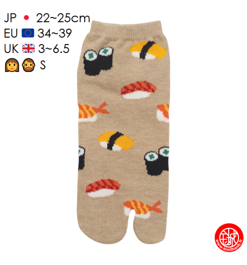Tabi Socks (S) Socquettes à orteil japonaises SUShiS et MAKi Beiges (extensible t34 à t39)