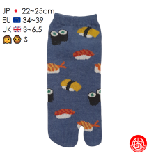 Tabi Socks (S) Socquettes à orteil japonaises SUShiS et MAKi Bleues (extensible t34 à t39)