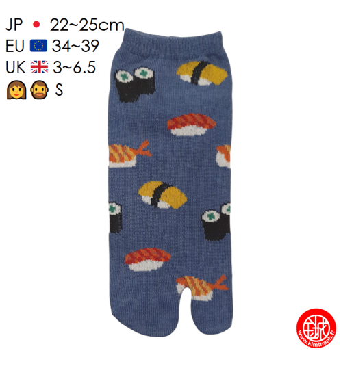 Tabi Socks (S) Socquettes à orteil japonaises SUShiS et MAKi Bleues (extensible t34 à t39)