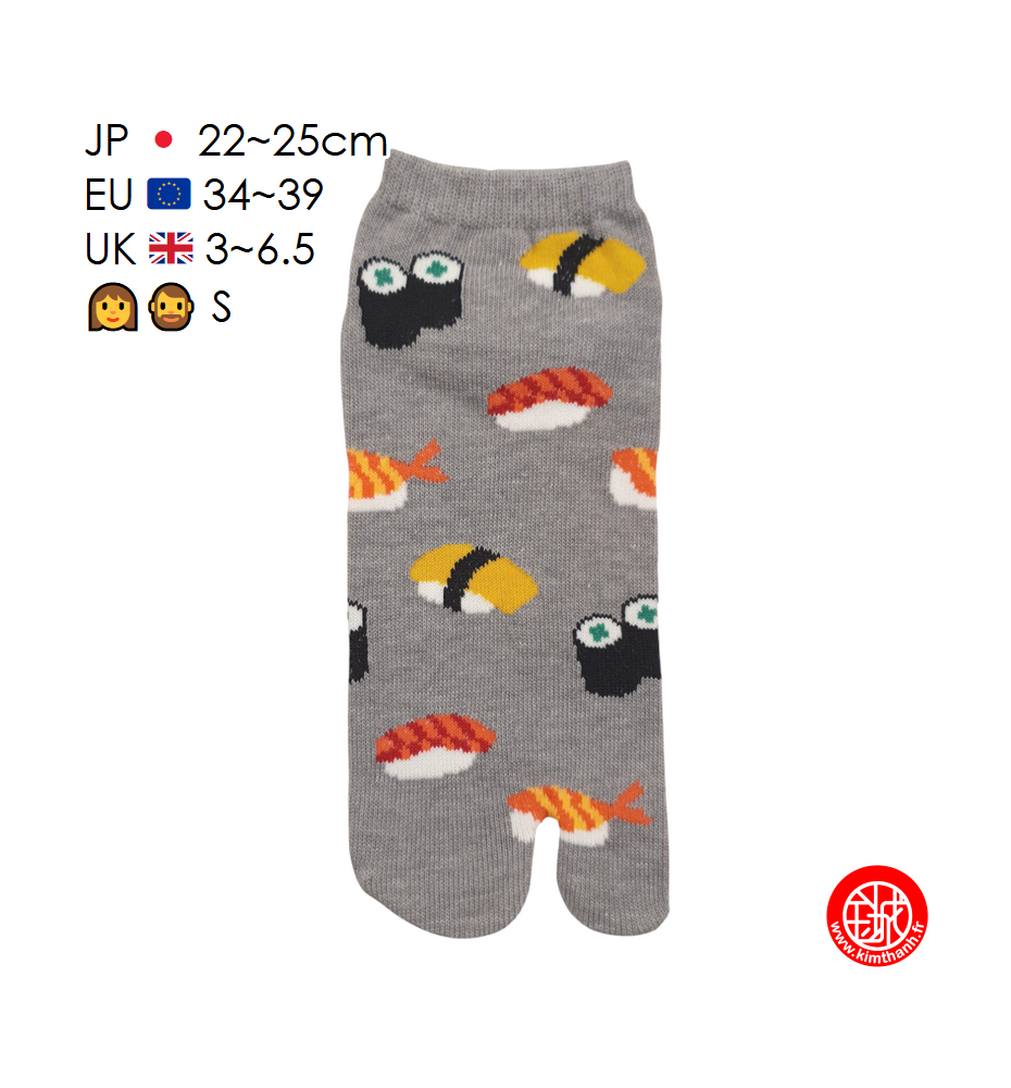 Tabi Socks (S) Socquettes à orteil japonaises SUShiS et MAKi Grises (extensible t34 à t39)