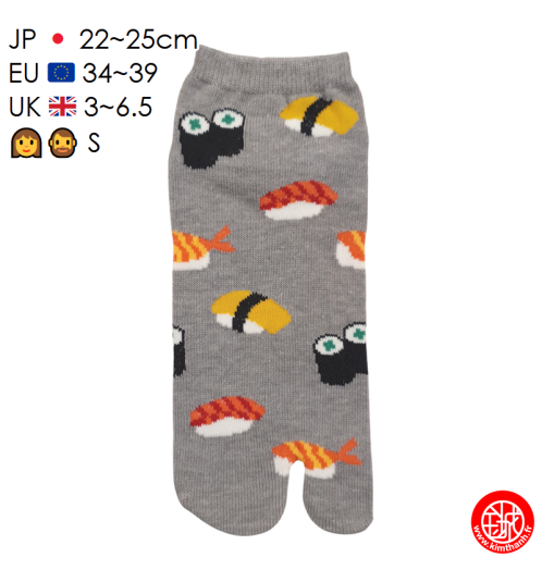 Tabi Socks (S) Socquettes à orteil japonaises SUShiS et MAKi Grises (extensible t34 à t39)