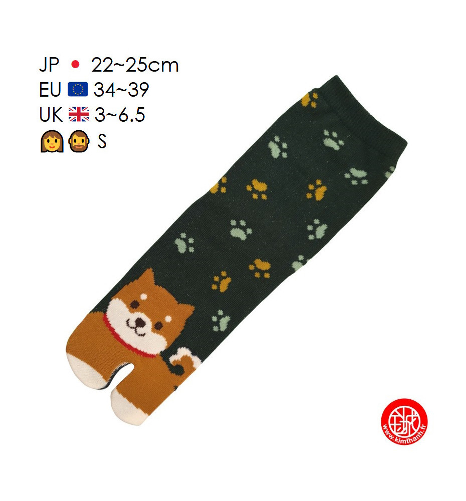 Tabi Socks (S) Chaussettes à orteil japonaises ShibA ShiMON Vert Foncé (extensible t34 à t39)