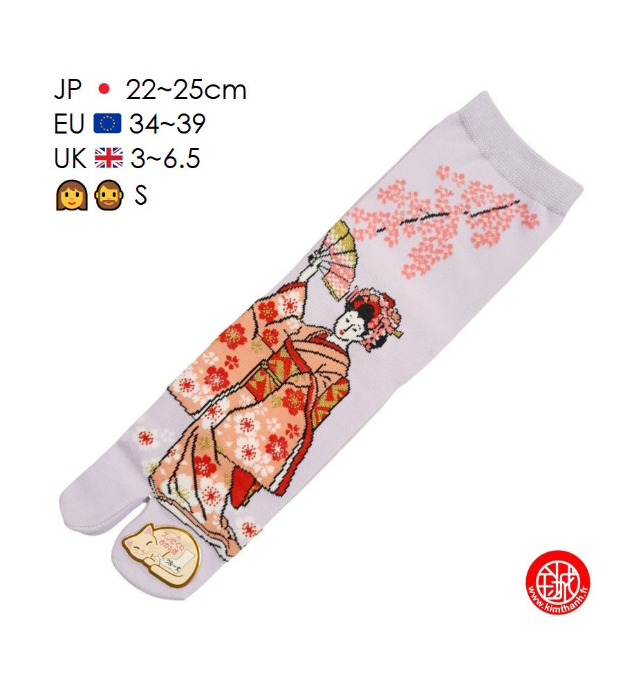 Tabi Socks (S) Chaussettes à orteil japonaises GEiShA EVENTAiL lavandes (Taille extensible de 34 à 39)