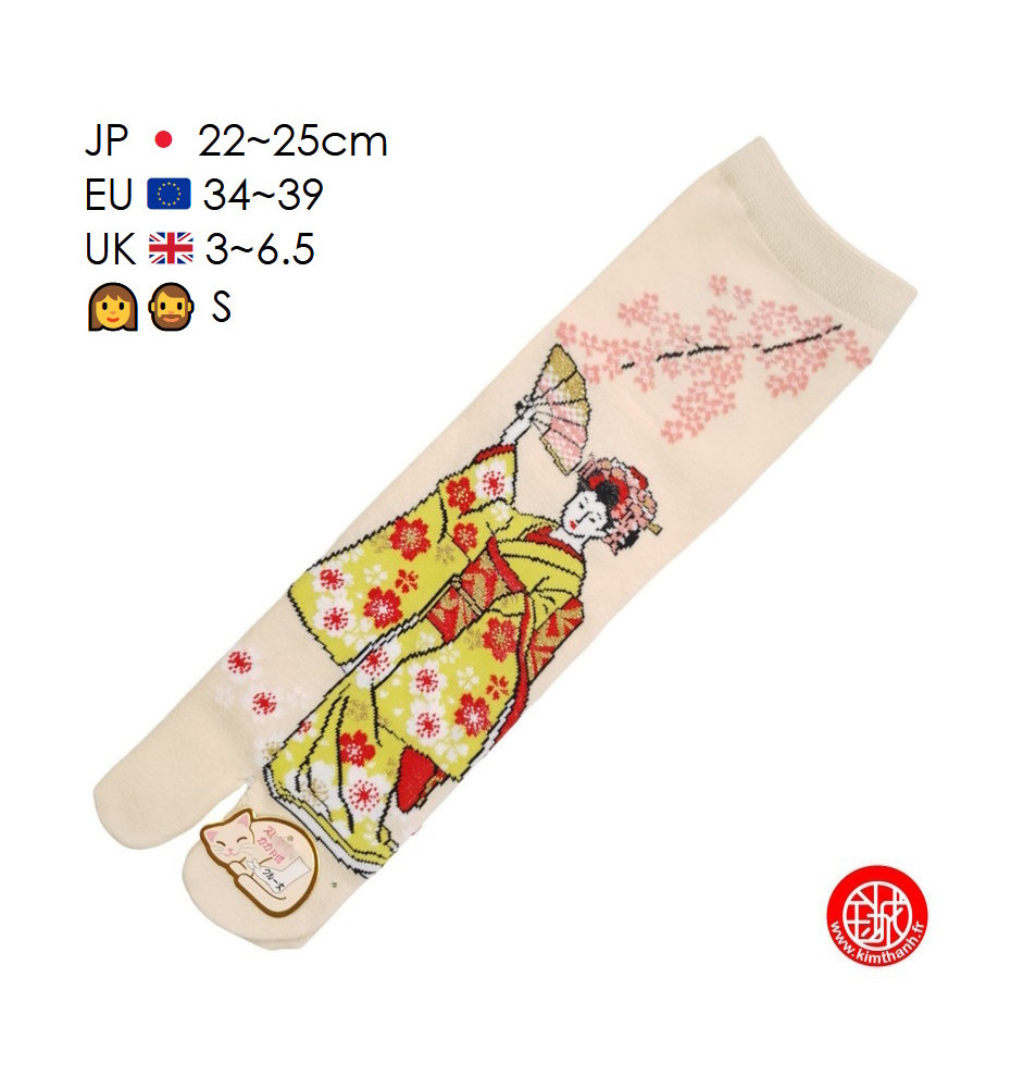 Tabi Socks (S) Chaussettes à orteil japonaises GEiShA EVENTAiL beiges (Taille extensible de 34 à 39)