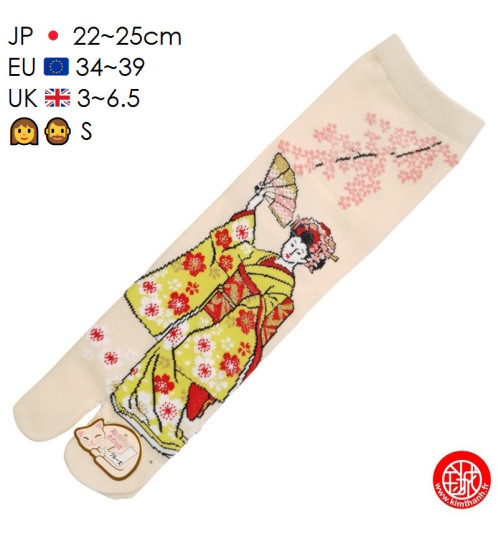 Tabi Socks (S) Chaussettes à orteil japonaises GEiShA EVENTAiL beiges (Taille extensible de 34 à 39)