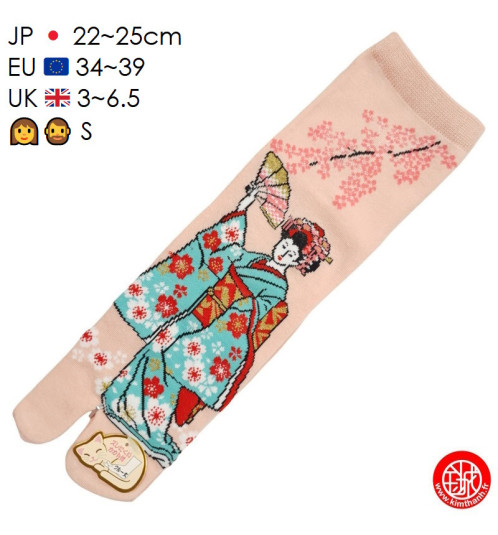 Tabi Socks (S) Chaussettes à orteil japonaises GEiShA EVENTAiL roses (Taille extensible de 34 à 39)