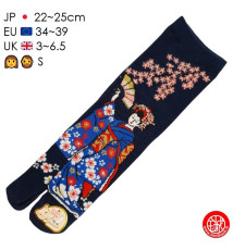 Tabi Socks (S) Chaussettes à orteil japonaises GEiShA EVENTAiL bleu nuit (Taille extensible de 34 à 39)